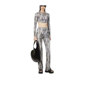 The Kript.  Black and Gray Metallic  High-Waisted Wide-Leg Pants